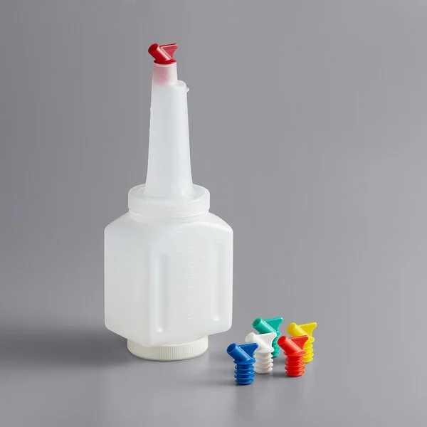 Vollrath 3648 Traex® Bar Keep II 1.5 Qt. White Pour Container with Neck, Lid, and Assorted Color Spouts Vollrath 3648 Traex® Bar Keep II 1.5 Qt. White Pour Container with Neck, Lid, and Assorted Color Spouts