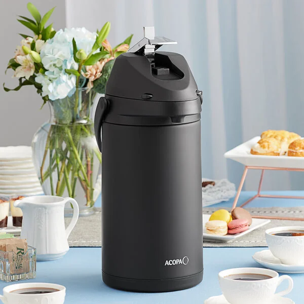Acopa 4 Liter Stainless Steel Lined Matte Black Airpot with Metal Lever