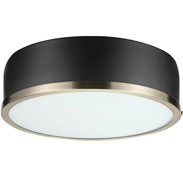 Globe Modern Glam Matte Black / Antique Brass Flush Mount Light with Frosted Glass Shade - 120V, 60W Globe Modern Glam Matte Black / Antique Brass Flush Mount Light with Frosted Glass Shade - 120V, 60W