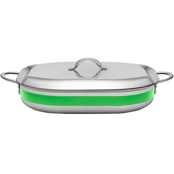 Bon Chef Country French X 5 Qt. Green Stainless Steel Roasting Pan - 71023-CF2-L Bon Chef Country French X 5 Qt. Green Stainless Steel Roasting Pan - 71023-CF2-L