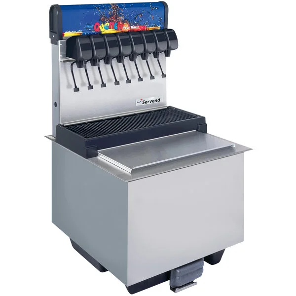 Servend 2705189 DI-2323 8 Valve Sanitary Lever Drop-In Beverage Dispenser with 80 lb. Ice Storage Servend 2705189 DI-2323 8 Valve Sanitary Lever Drop-In Beverage Dispenser with 80 lb. Ice Storage
