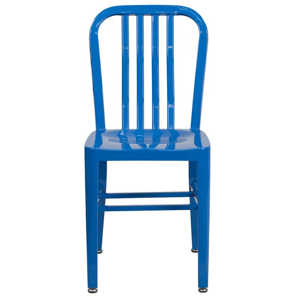 Flash Furniture CH-61200-18-BL-GG Blue Metal Indoor / Outdoor Chair with Vertical Slat Back Flash Furniture CH-61200-18-BL-GG Blue Metal Indoor / Outdoor Chair with Vertical Slat Back