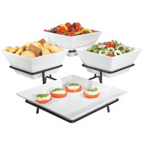 Cal-Mil SR1020-13 Black Organizer Display with One Square Melamine Platter and Three Square Melamine Bowls - 19 1/2