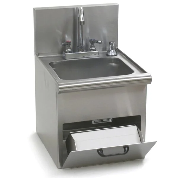 Eagle Group HWC-E Hand Wash Sink with Encore Gooseneck Faucet, Built In Towel Dispenser, Soap Dispenser, and Basket Drain Eagle Group HWC-E Hand Wash Sink with Encore Gooseneck Faucet, Built In Towel Dispenser, Soap Dispenser, and Basket Drain