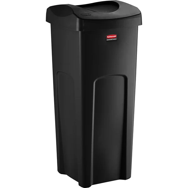 Rubbermaid® 6903569BKKIT Untouchable 92 Qt. / 23 Gallon Black Square Trash Can with Drop Shot Lid Rubbermaid® 6903569BKKIT Untouchable 92 Qt. / 23 Gallon Black Square Trash Can with Drop Shot Lid
