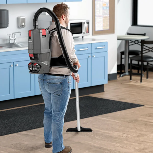 Sanitaire Transport SC580A 4 Qt. Cordless Brushless Backpack Vacuum with (2) 8 Ah Lithium Ion Batteries, 1 Dual-Port Charger, and HEPA Filtration - 400W Sanitaire Transport SC580A 4 Qt. Cordless Brushless Backpack Vacuum with (2) 8 Ah Lithium Ion Batteries, 1 Dual-Port Charger, and HEPA Filtration - 400W