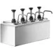 ServSense Quadruple 2 Qt. Stainless Steel Condiment Dispenser - 4 Stainless Steel Pumps with Adjustable Portion Control ServSense Quadruple 2 Qt. Stainless Steel Condiment Dispenser - 4 Stainless Steel Pumps with Adjustable Portion Control