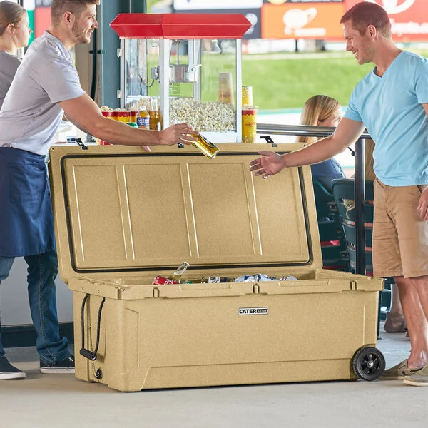 CaterGator CG200SPBW Beige 210 Qt. Mobile Rotomolded Outdoor Cooler / Ice Chest CaterGator CG200SPBW Beige 210 Qt. Mobile Rotomolded Outdoor Cooler / Ice Chest
