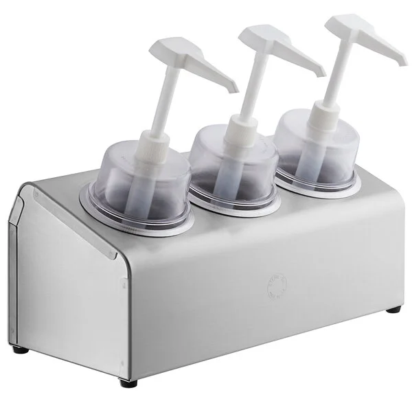 Steril-Sil 30 oz. 3-Compartment Stainless Steel Condiment Dispenser Kit with Stainless Steel Cylinders and Dome Top Pump Lids Steril-Sil 30 oz. 3-Compartment Stainless Steel Condiment Dispenser Kit with Stainless Steel Cylinders and Dome Top Pump Lids