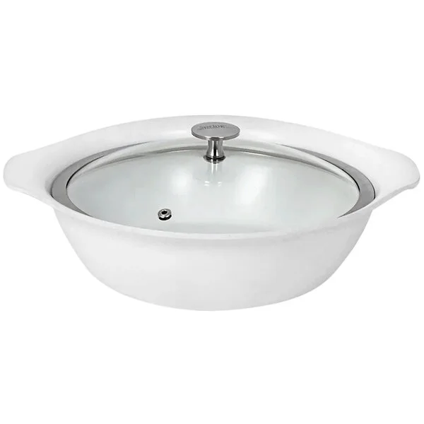 Spring USA Motif Cook & Serve 3.75 Qt. White Non-Stick Round Casserole Pan with Cover 8258-2/30