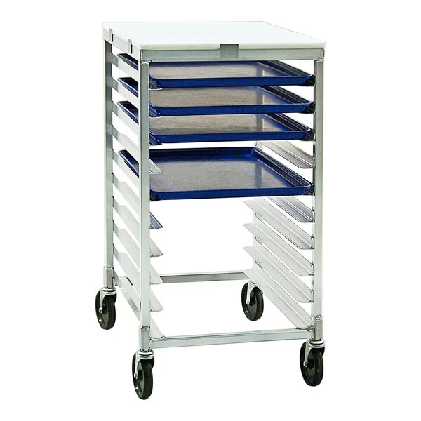 New Age Industrial Heavy-Duty Series 10-Pan End-Load Half-Size Mobile Aluminum Sheet Pan Rack with Food-Grade HDPE Top 92096