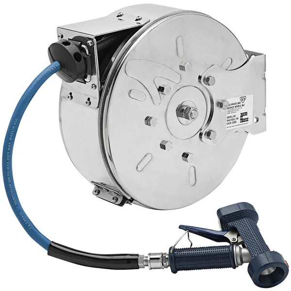 T&S B-7122-C02 30' Enclosed Stainless Steel Hose Reel with Rear Trigger Water Gun
