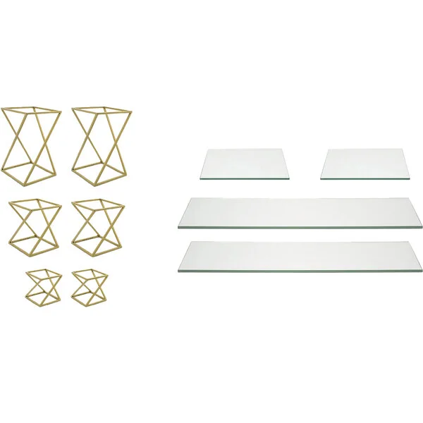 Front of the House Twist 10-Piece Matte Brass Stainless Steel Riser Set with Clear Glass Buffet Boards Front of the House Twist 10-Piece Matte Brass Stainless Steel Riser Set with Clear Glass Buffet Boards