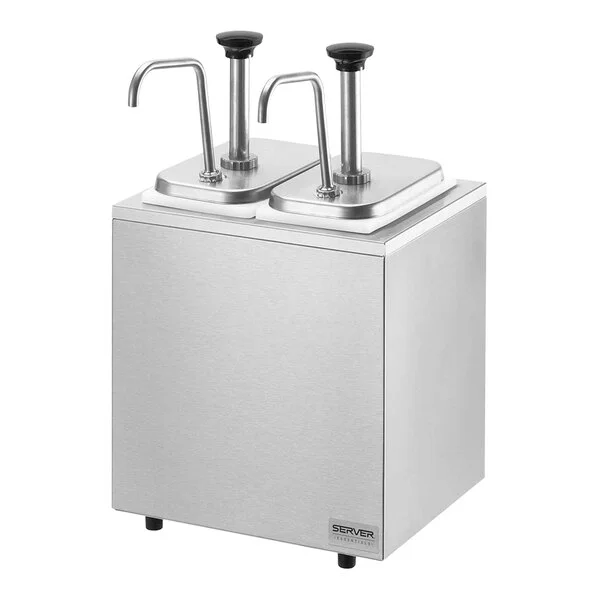 Server Stainless Steel Countertop Rail Pump Dispenser with 2 Fountain Jars and 2 Stainless Steel Pumps