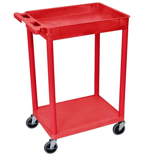 Luxor RDSTC12RD Red 1 Tub and 1 Flat Shelf Utility Cart - 24