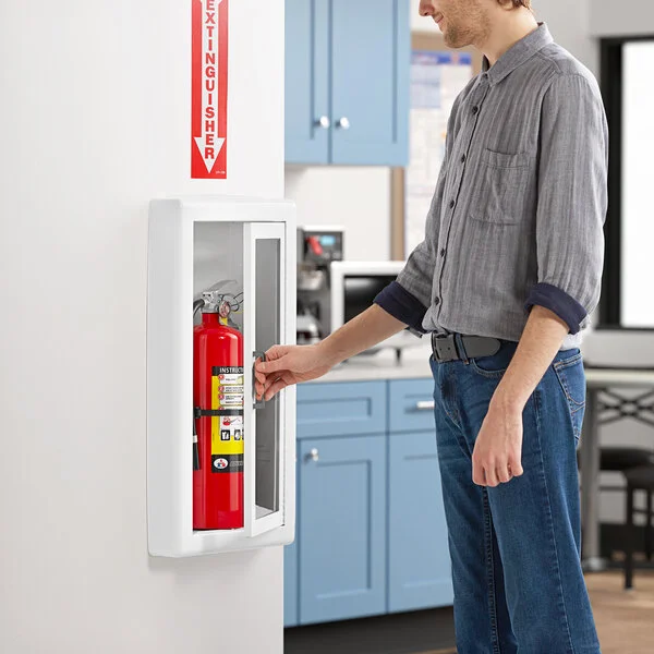 Badger Advantage ADV-10 10 lb. Dry Chemical Untagged Rechargeable Fire Extinguisher with JL Industries Ambassador Series White Steel Cabinet and Buckeye 18