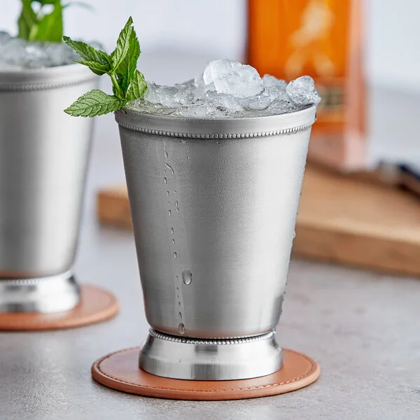 Acopa Alchemy 16 oz. Stainless Steel Mint Julep Cup with Beaded Detailing - Sample