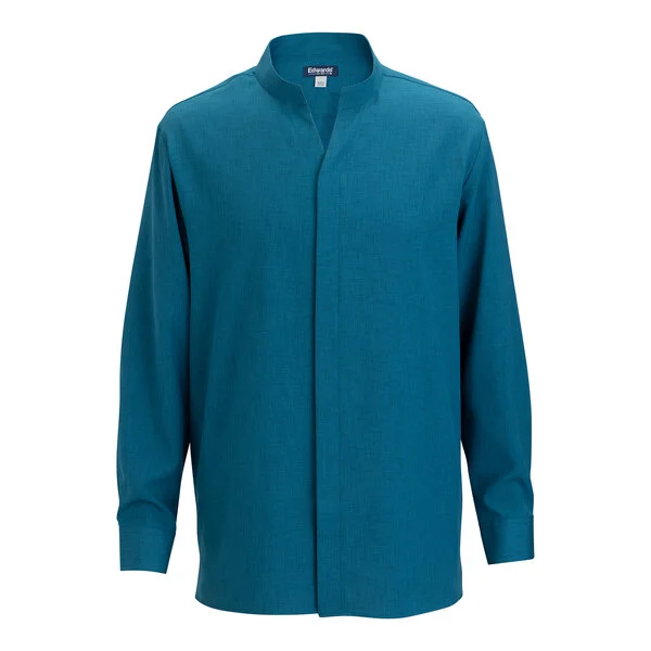 Edwards 1399 FlexBatiste Men's Customizable Caribbean Blue Long Sleeve Moisture-Wicking 4-Way Stretch Batiste Dress Shirt with Stand-Up Collar - 2X Edwards 1399 FlexBatiste Men's Customizable Caribbean Blue Long Sleeve Moisture-Wicking 4-Way Stretch Batiste Dress Shirt with Stand-Up Collar - 2X