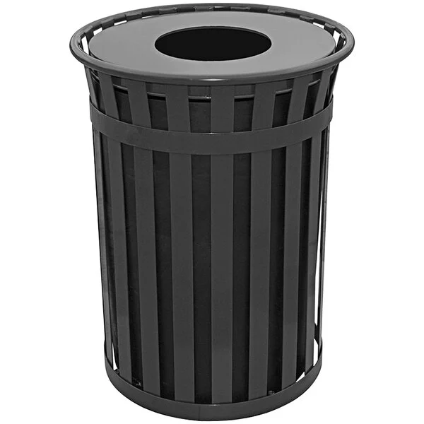 Witt Industries M5001-FT-BK Oakley Standard 50 Gallon Black Steel Decorative Trash Can with Flat Top Lid Witt Industries M5001-FT-BK Oakley Standard 50 Gallon Black Steel Decorative Trash Can with Flat Top Lid