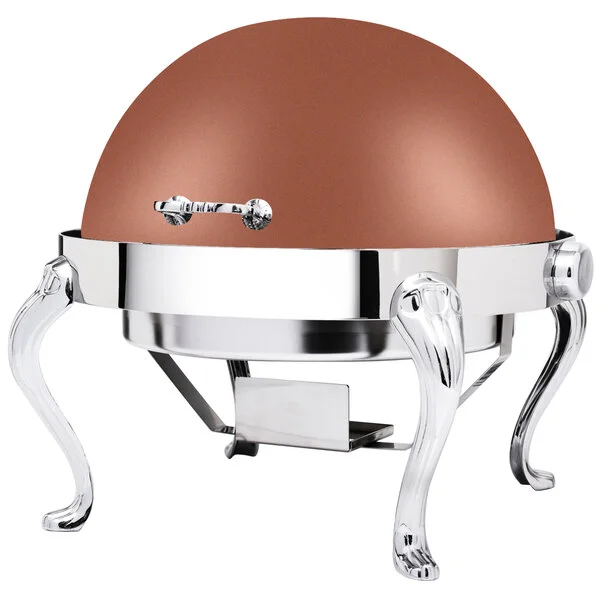 Eastern Tabletop 3118QACP Queen Anne 8 Qt. Round Copper Coated Stainless Steel Roll Top Chafer