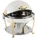Bon Chef 19000G Elite Round 8 Qt. Dripless Round Stainless Steel with Gold Accents Roll Top Chafer with Roman Legs Bon Chef 19000G Elite Round 8 Qt. Dripless Round Stainless Steel with Gold Accents Roll Top Chafer with Roman Legs