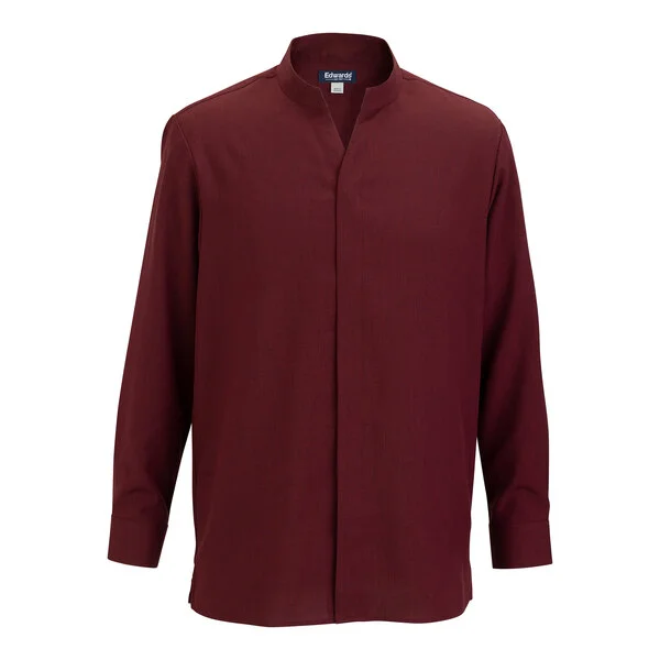 Edwards 1399 FlexBatiste Men's Customizable Burgundy Long Sleeve Moisture-Wicking 4-Way Stretch Batiste Dress Shirt with Stand-Up Collar - 2X Edwards 1399 FlexBatiste Men's Customizable Burgundy Long Sleeve Moisture-Wicking 4-Way Stretch Batiste Dress Shirt with Stand-Up Collar - 2X