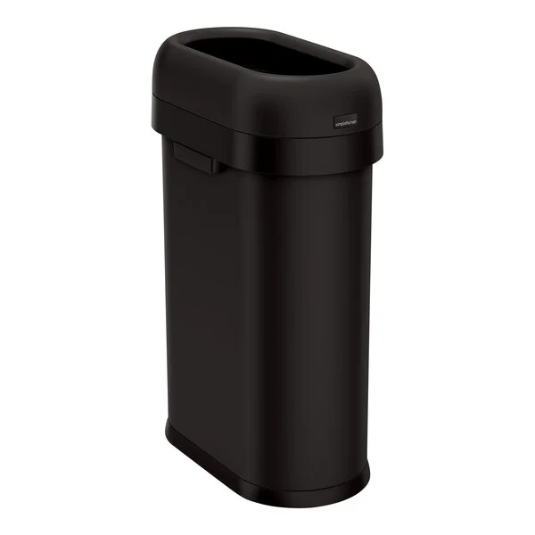 simplehuman CW1498 13 Gallon / 50 Liter Matte Black Steel Slim Oval Open Top Trash Can
