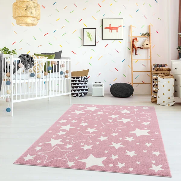 Abani Play Collection 4' x 6' Pink Contemporary Stars Area Rug Abani Play Collection 4' x 6' Pink Contemporary Stars Area Rug