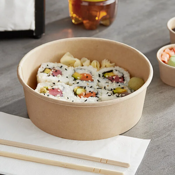 Choice 16 oz. Round Kraft PE-Lined Microwavable Take-Out Container - 50/Pack Choice 16 oz. Round Kraft PE-Lined Microwavable Take-Out Container - 50/Pack
