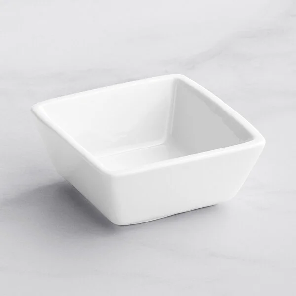Acopa 2.75 oz. Square Bright White Porcelain Sauce Cup - 36/Case Acopa 2.75 oz. Square Bright White Porcelain Sauce Cup - 36/Case