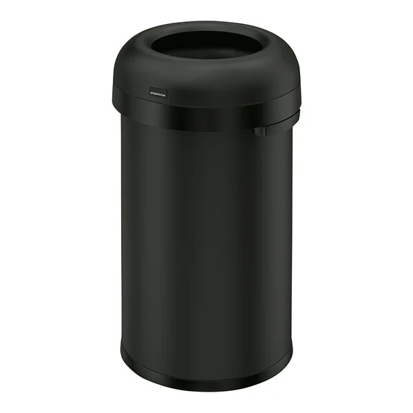 simplehuman CW1496 16 Gallon / 60 Liter Matte Black Steel Bullet Round Open Top Trash Can