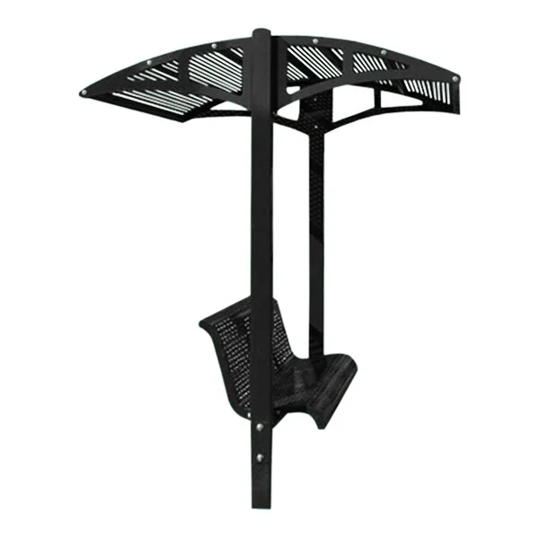 Paris Site Furnishings Shade Series 6' Jet Black Inground Mounted Park Bench with Canopy and Basket Weave Perforations 85 1/2 Paris Site Furnishings Shade Series 6' Jet Black Inground Mounted Park Bench with Canopy and Basket Weave Perforations 85 1/2