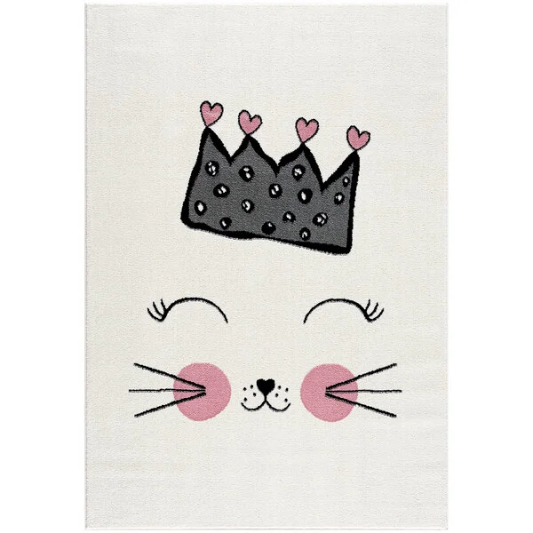 Abani Play Collection 4' x 6' Pink / Cream Contemporary Kitten Area Rug