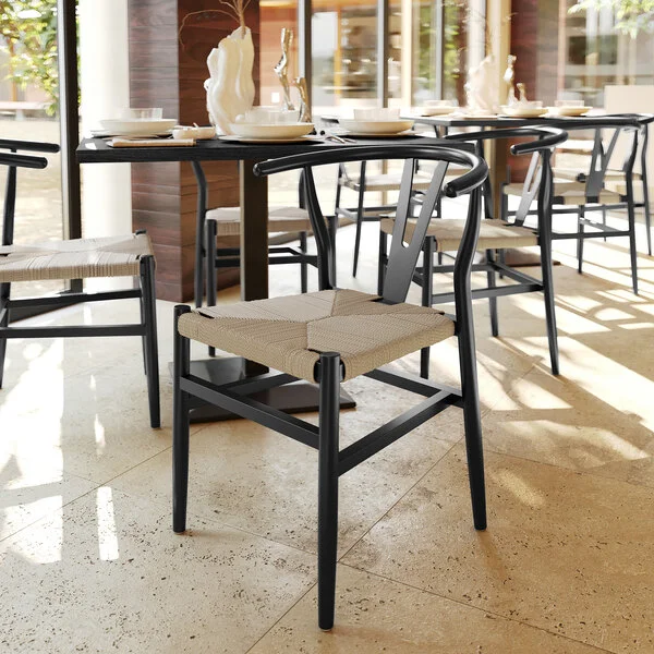 Flash Furniture Logan Black Solid Wood Dining Chair with Natural Woven Seat Flash Furniture Logan Black Solid Wood Dining Chair with Natural Woven Seat
