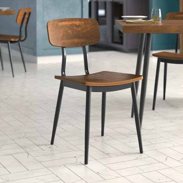 Lancaster Table & Seating Mid-Century Black Chair with Vintage Wood Seat and Backrest - Unassembled Lancaster Table & Seating Mid-Century Black Chair with Vintage Wood Seat and Backrest - Unassembled