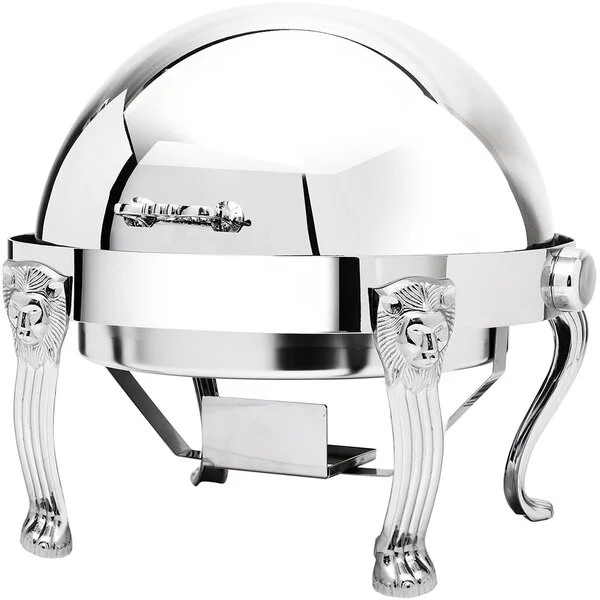 Eastern Tabletop 3118LH-SS Lionhead 8 Qt. Round Stainless Steel Roll Top Induction / Traditional Chafer Eastern Tabletop 3118LH-SS Lionhead 8 Qt. Round Stainless Steel Roll Top Induction / Traditional Chafer