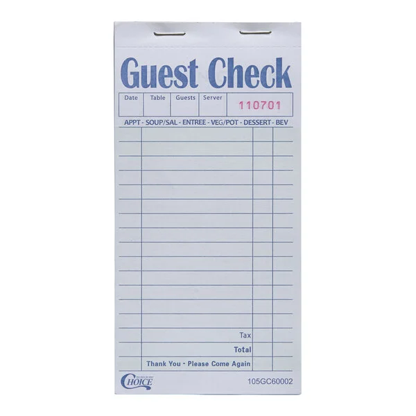 Choice 2 Part Green and White Carbon Guest Check - 10/Pack Choice 2 Part Green and White Carbon Guest Check - 10/Pack