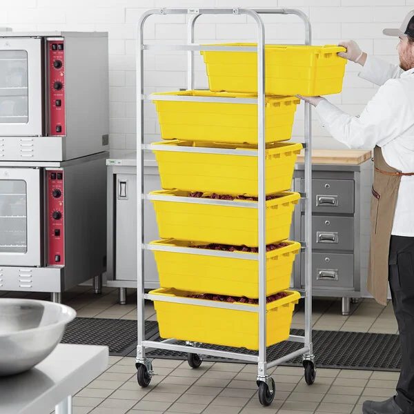 Regency Mobile Aluminum Lug Rack - 6 Lug Capacity - with Yellow Meat Lugs / Tote Boxes - Unassembled