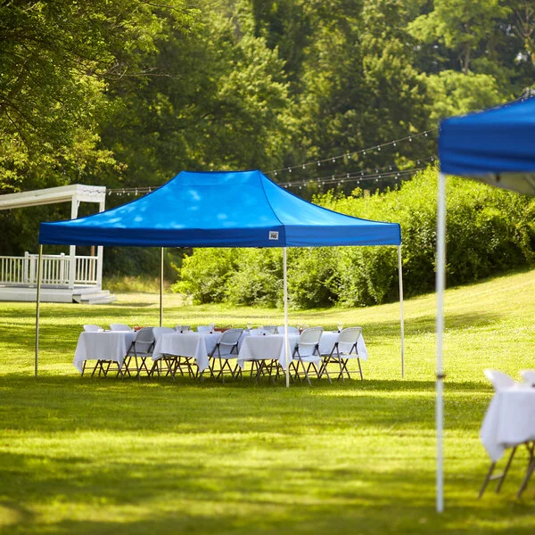Backyard Pro Courtyard Series 10' x 15' Blue Straight Leg Heavy-Duty Aluminum Instant Pop-Up Canopy Tent Backyard Pro Courtyard Series 10' x 15' Blue Straight Leg Heavy-Duty Aluminum Instant Pop-Up Canopy Tent
