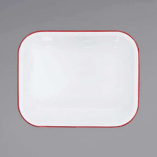 Crow Canyon Home V22RED Vintage 2 Qt. White Enamelware Roasting Pan with Red Rolled Rim