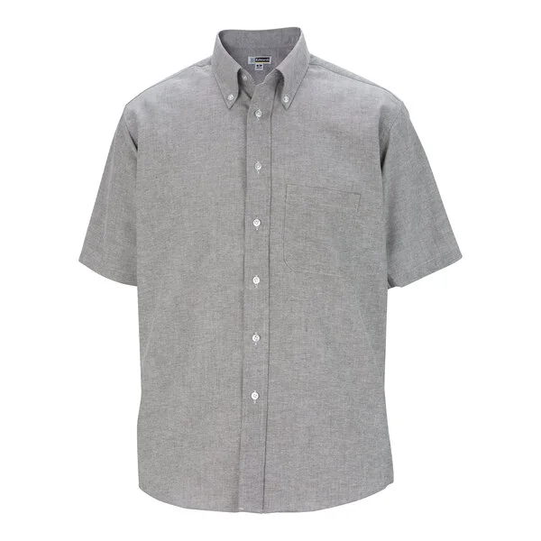 Edwards 1027 Men's Customizable Gray / Black Short Sleeve Wrinkle-Resistant Easy-Care Oxford Dress Shirt with Soil Release - 2X Edwards 1027 Men's Customizable Gray / Black Short Sleeve Wrinkle-Resistant Easy-Care Oxford Dress Shirt with Soil Release - 2X
