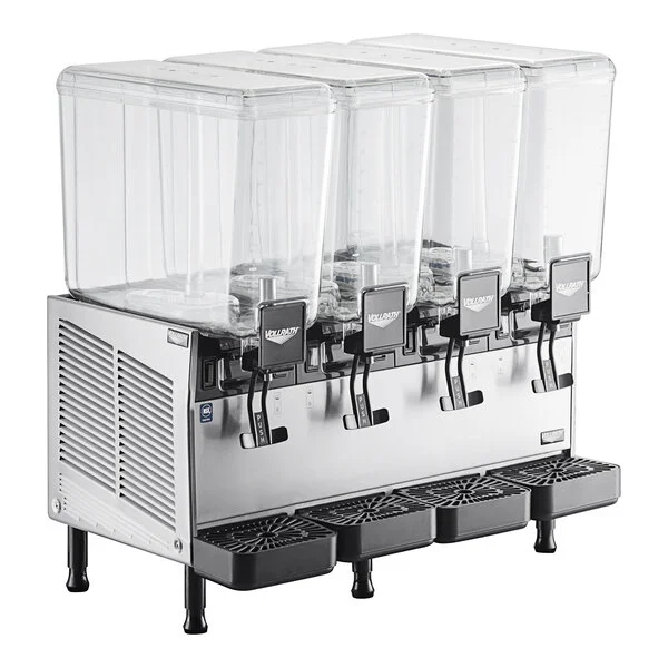 Vollrath VBBE4-37-F Quadruple 5.28 Gallon Bowl Refrigerated Beverage Dispenser with Fountain Spray Circulation - 115V Vollrath VBBE4-37-F Quadruple 5.28 Gallon Bowl Refrigerated Beverage Dispenser with Fountain Spray Circulation - 115V