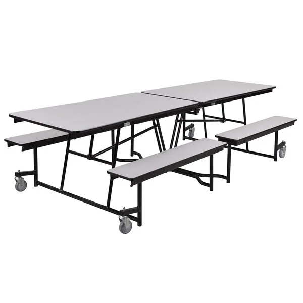 National Public Seating MTFB8-PWTMPC 8' Rectangular Mobile Plywood Cafeteria Table with Powder Coated Frame, T-Molding Edge, and 4 Benches National Public Seating MTFB8-PWTMPC 8' Rectangular Mobile Plywood Cafeteria Table with Powder Coated Frame, T-Molding Edge, and 4 Benches