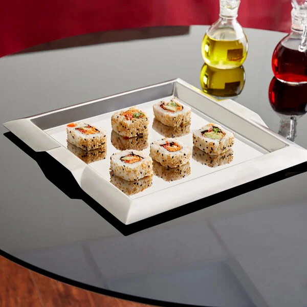 Vollrath 82090 Square Stainless Steel Serving Tray with Handles - 11 3/4 Vollrath 82090 Square Stainless Steel Serving Tray with Handles - 11 3/4