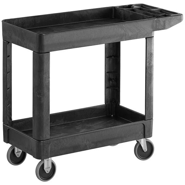 Rubbermaid® FG450089BLA Black Small Lipped Two Shelf Utility Cart with Extended Handle Rubbermaid® FG450089BLA Black Small Lipped Two Shelf Utility Cart with Extended Handle