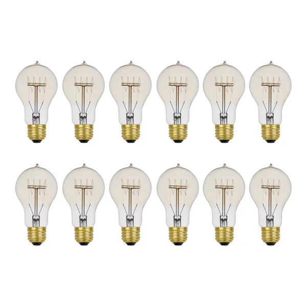 Globe 60W Dimmable Clear Incandescent Tungsten Filament Edison Lamp, 245 Lumens, 2,200K (A19) - 12/Case