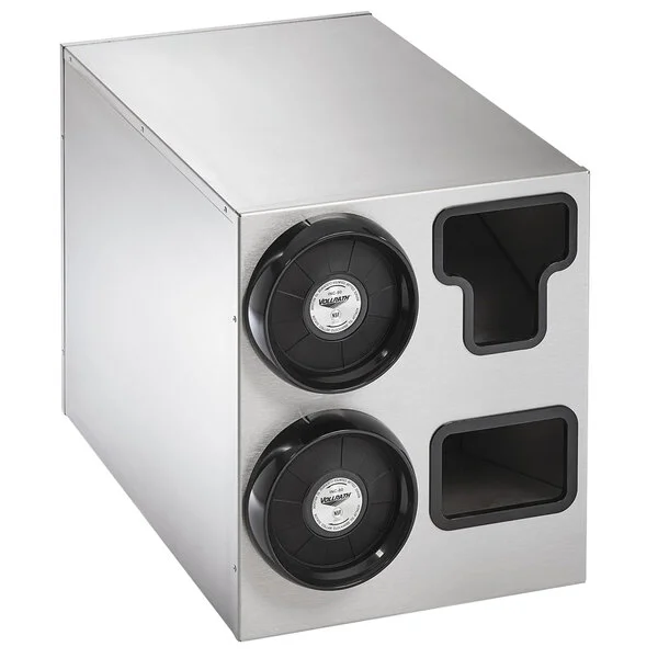 Vollrath 58832 Stainless Steel 2-Slot 8 - 44 oz. Countertop Cup Dispenser Cabinet with 1 T-Lid Holder and 1 Straw Pocket