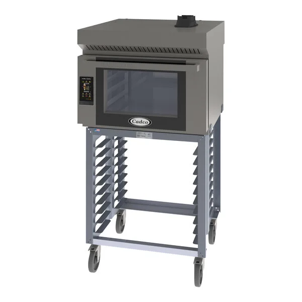 Cadco Bakerlux Station BLS-4FTD-1H 4-Shelf Full Size Heavy-Duty Digital Countertop Convection Oven with Touch Control Panel, Ventless Hood, and Stand - 208-240V Cadco Bakerlux Station BLS-4FTD-1H 4-Shelf Full Size Heavy-Duty Digital Countertop Convection Oven with Touch Control Panel, Ventless Hood, and Stand - 208-240V