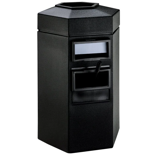 Commercial Zone 755301 45 Gallon Islander Series Black Bermuda 1 Hexagonal Trash Can with Paper Towel Dispenser, Squeegee, and Windshield Wash Station