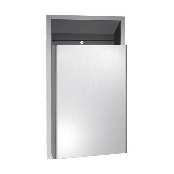 American Specialties, Inc. Traditional 10-0458-CX 12 Gallon Stainless Steel Semi-Recessed Trash Can with 1/2 American Specialties, Inc. Traditional 10-0458-CX 12 Gallon Stainless Steel Semi-Recessed Trash Can with 1/2